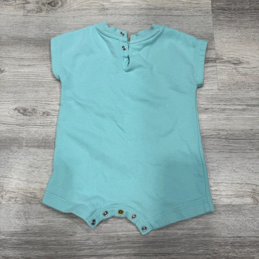 Baby GAP Aqua Blue Fleece Bear Logo Romper Short Sleeve 0-3 Months BB32
